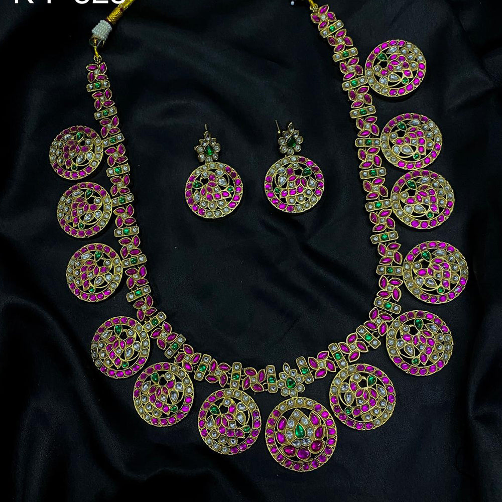 Amoliya Jewels Designer Pota Stone Long Necklace Set