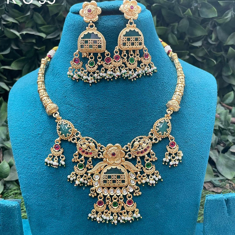 Amoliya Jewels Designer Pota Stone And Beads Necklace Set