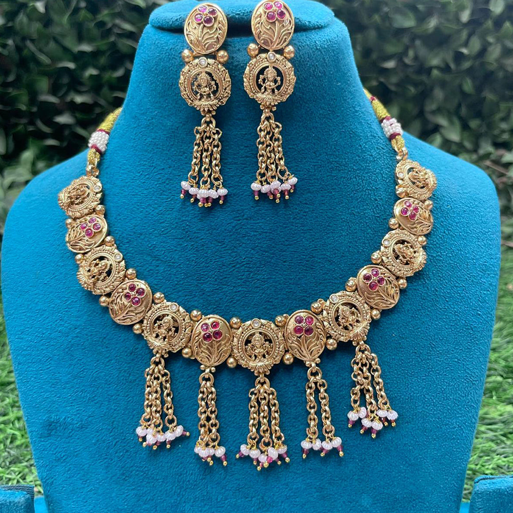 Amoliya Jewels Designer Pota Stone And Beads Necklace Set