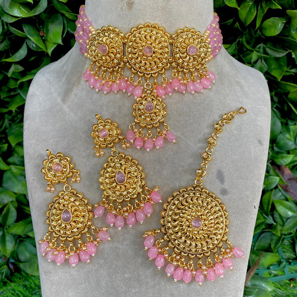 Amoliya Jewels Pota Stone And Beads Choker Necklace Set