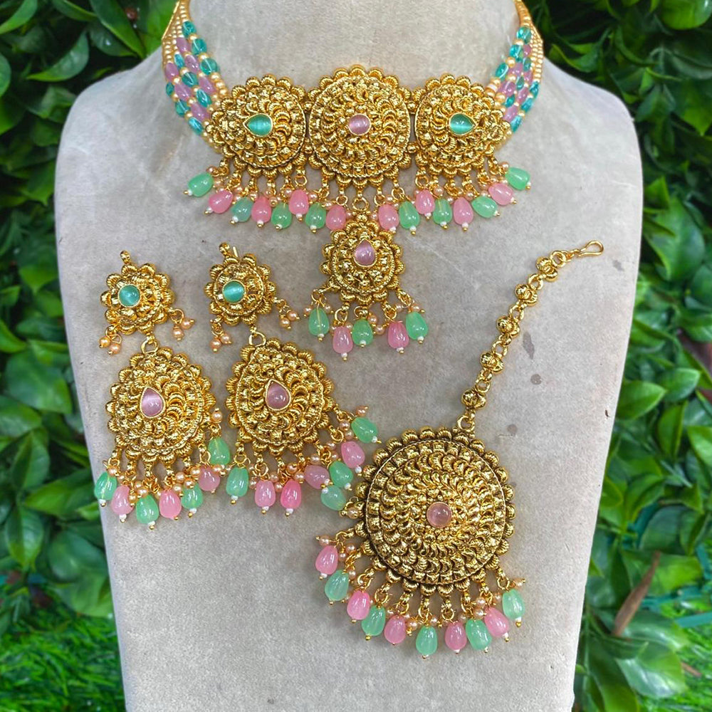 Amoliya Jewels Pota Stone And Beads Choker Necklace Set