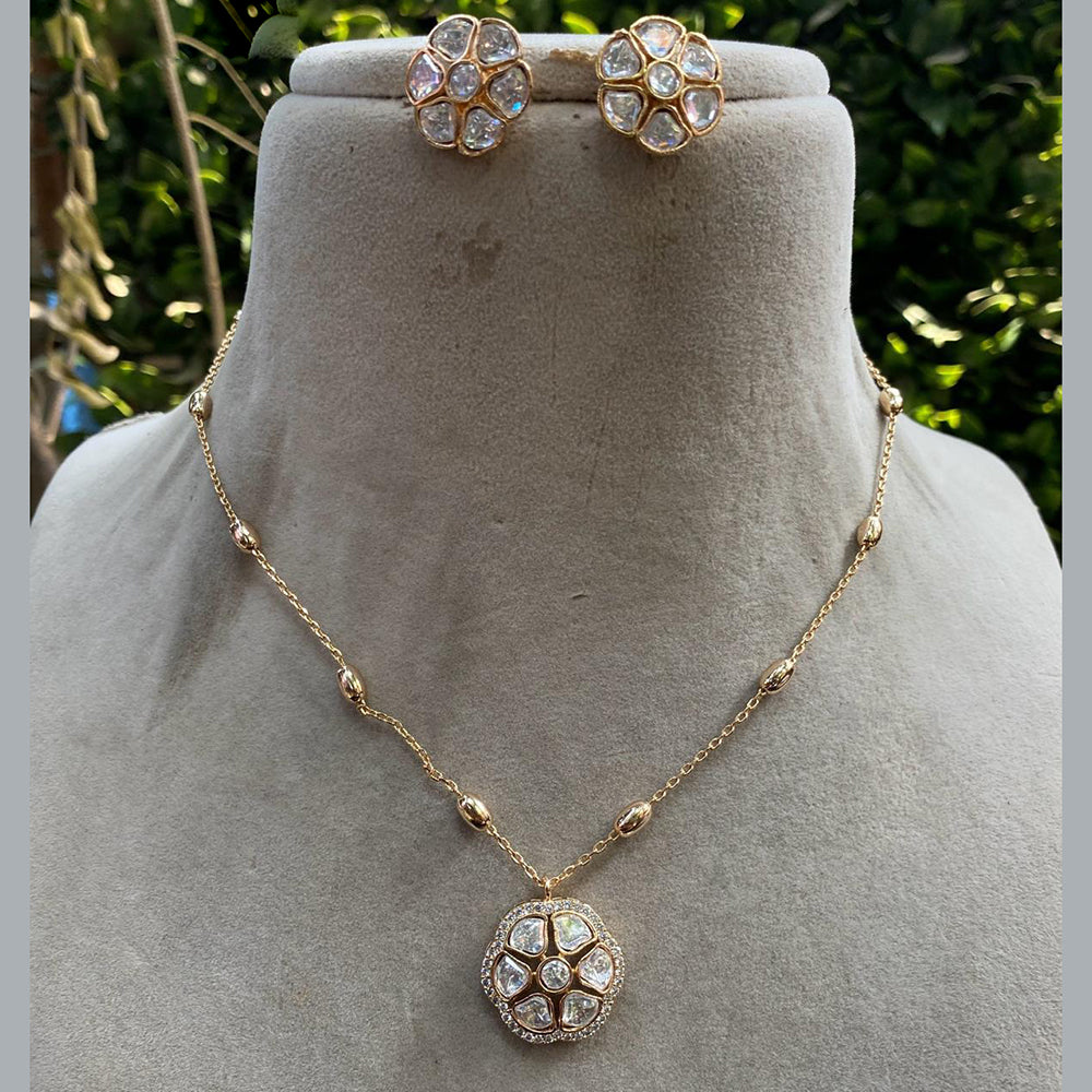 Amoliya Jewels Polki Kundan Stone Chain Pendant Set