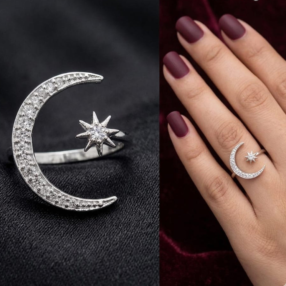 Amoliya Jewels Austrian Stone Moon Star Adjustable Ring for Women