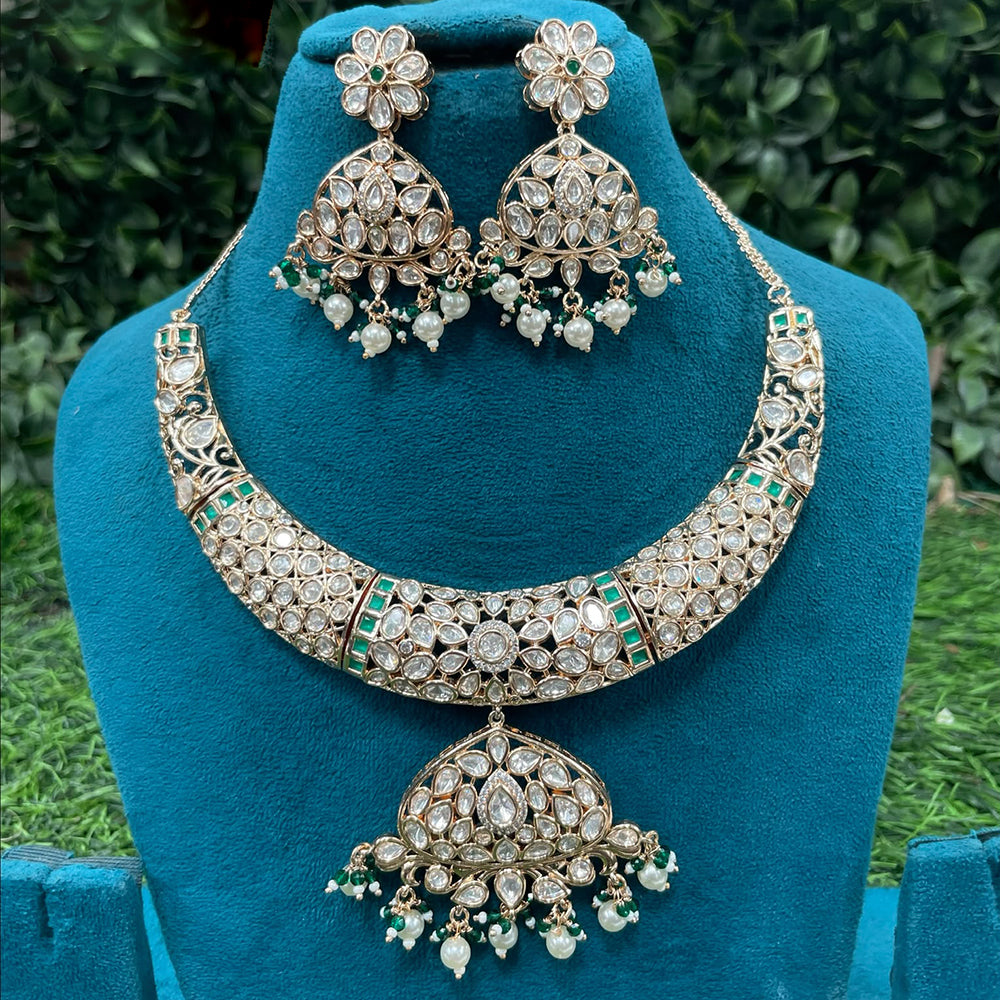Amoliya Jewels Royal Polki Kundan Stone And Pearl Necklace Set