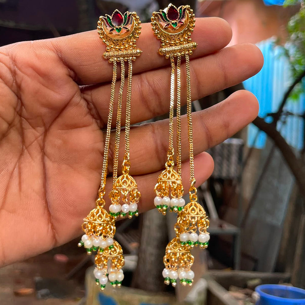 Amoliya Jewels Royal Meenakari Pearl Kashmiri Jhumki Earrings