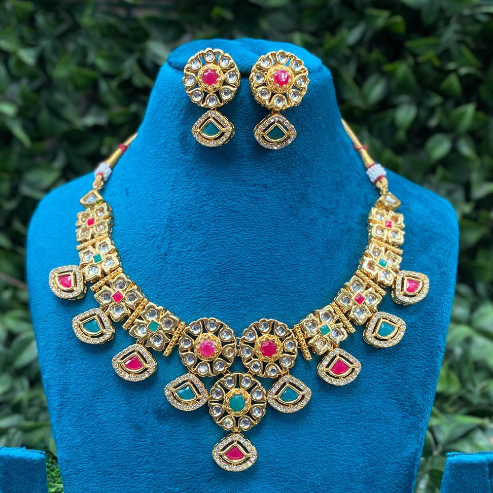 Amoliya Jewels Ethnic Pota Stone And Kundan Stone Necklace Set