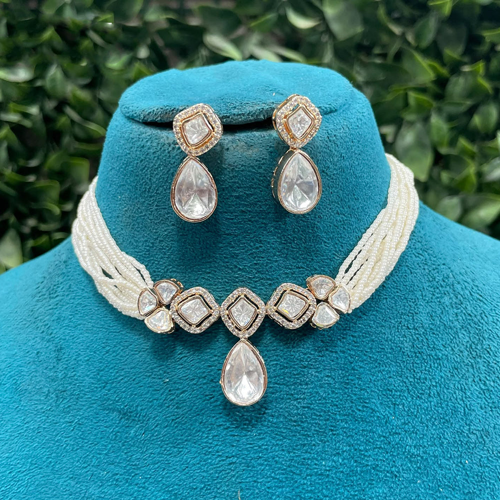 Amoliya Jewels Party Wear Polki Kundan Stone And Pearl Choker Necklace Set