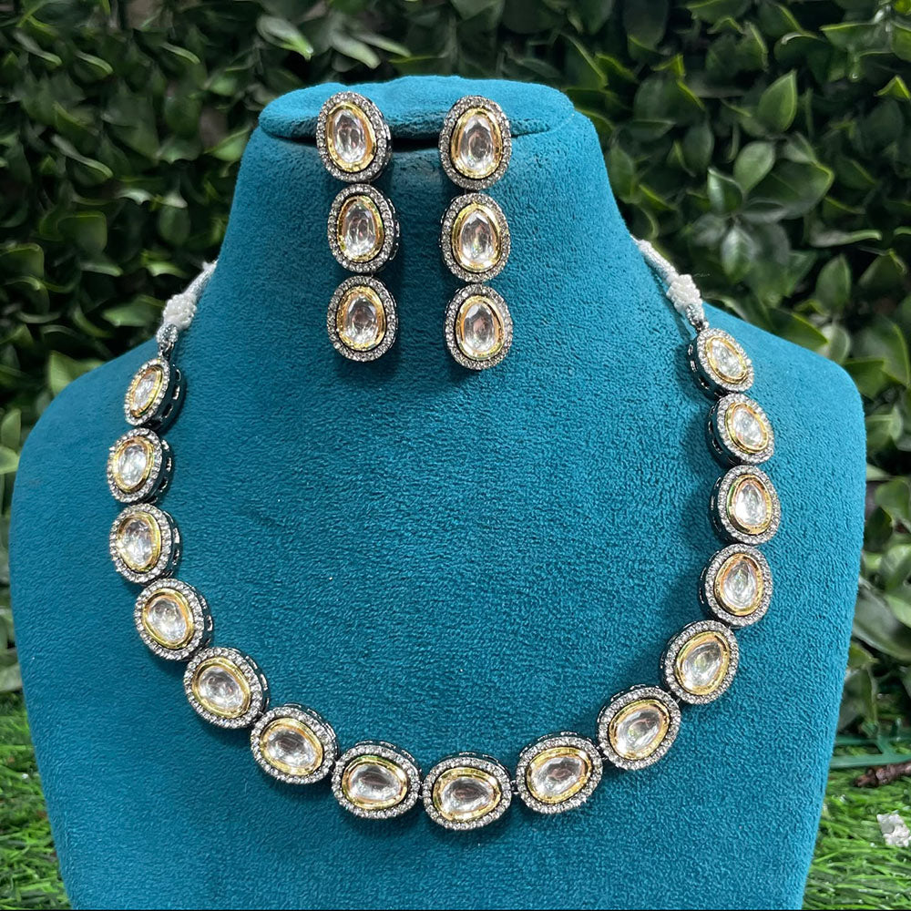 Amoliya Jewels 2 Tone Plated Kundan And Austrian Stone Traditional Necklace Set