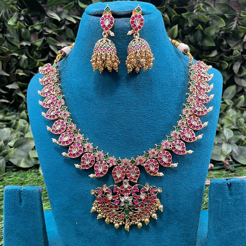 Amoliya Jewels Premium Pota Stone And Pearl Necklace Set