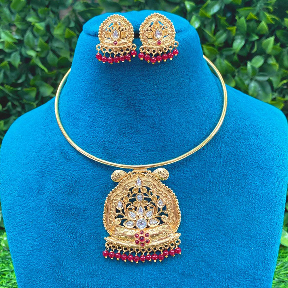 Amoliya Jewels Royal Pota Stone And Pearl Designer Necklace Set