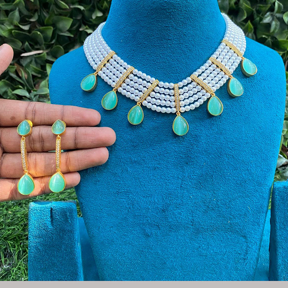 Amoliya Jewels Royal Pota Stone And Pearl Designer Necklace Set
