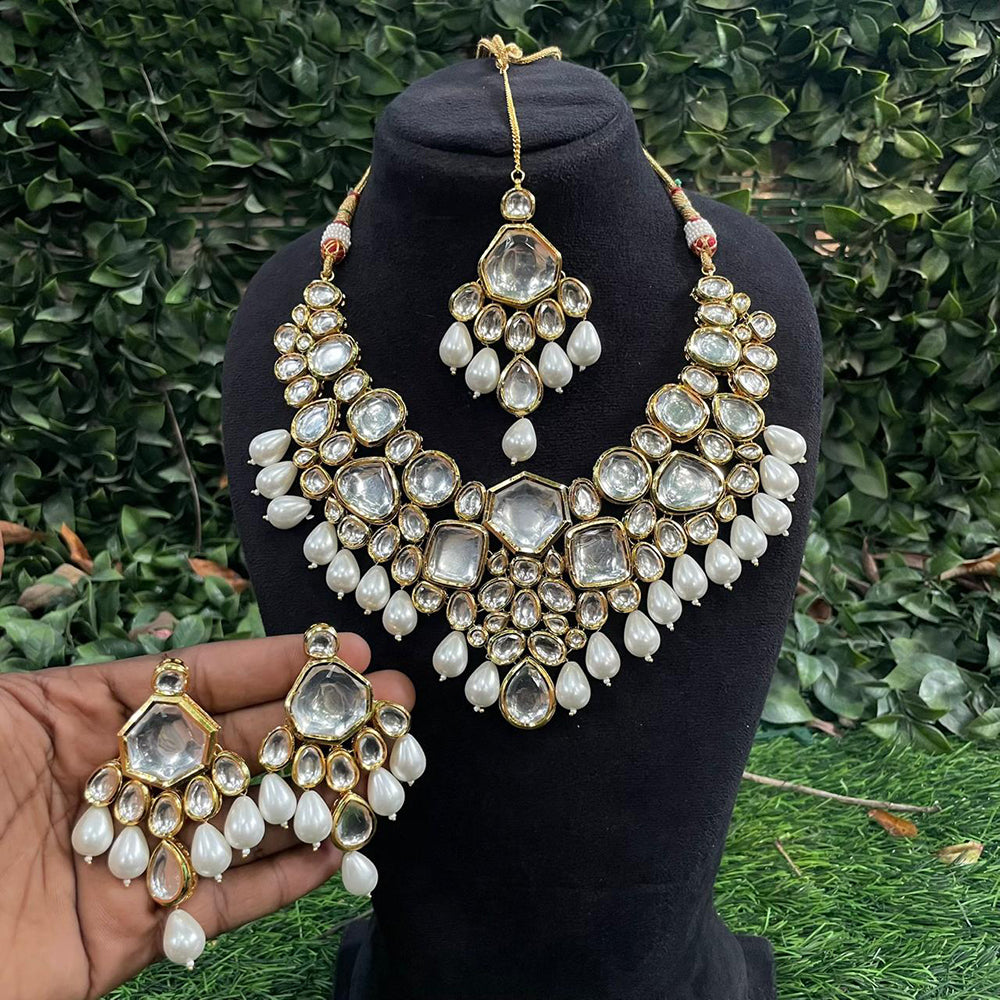 Amoliya Jewels Classic Polki Kundan Stone And Pearl Necklace Set For Women