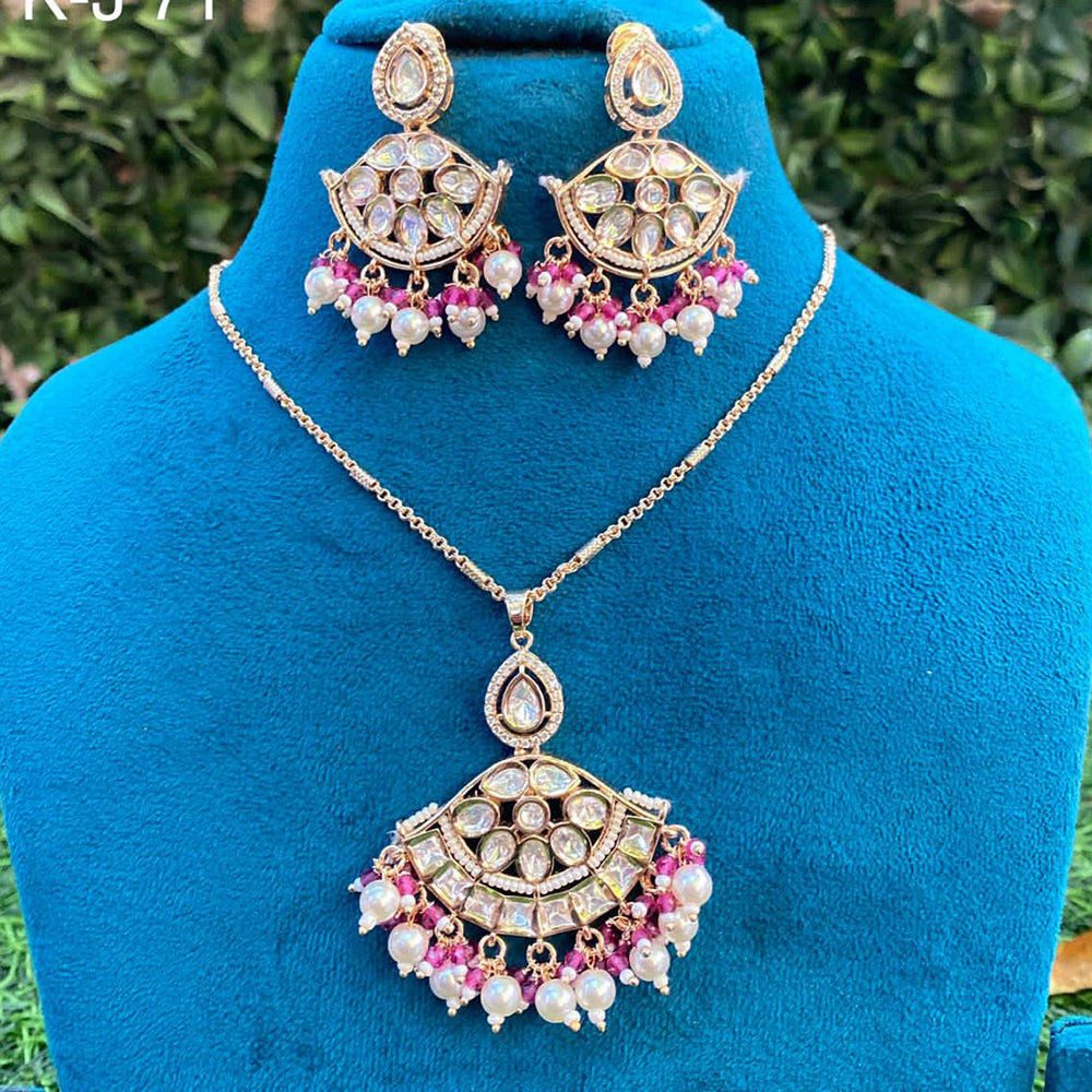 Amoliya Jewels Polki Kundan Stone And Pearl Chain Pendant Set