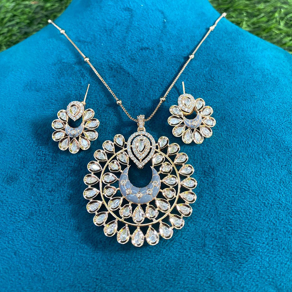 Amoliya Jewels Polki Kundan Stone And Pearl Chain Pendant Set