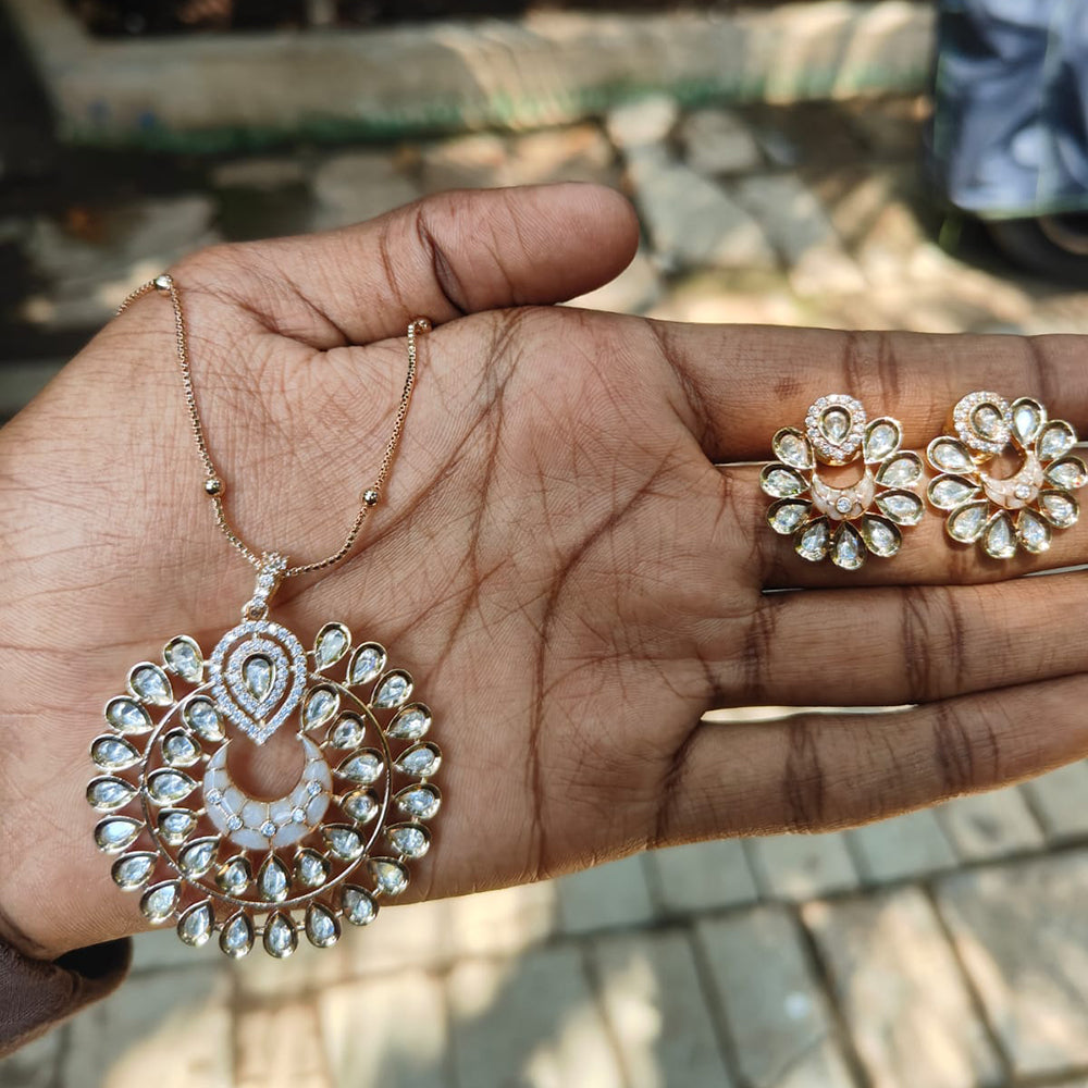 Amoliya Jewels Polki Kundan Stone And Pearl Chain Pendant Set