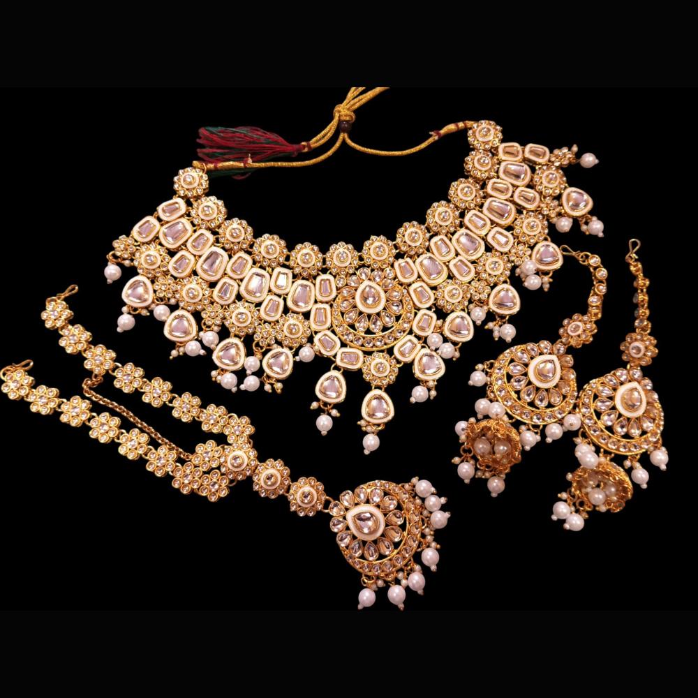 The Fashion Jewels Gold Plated Kundan Stone And Beads Necklace Set