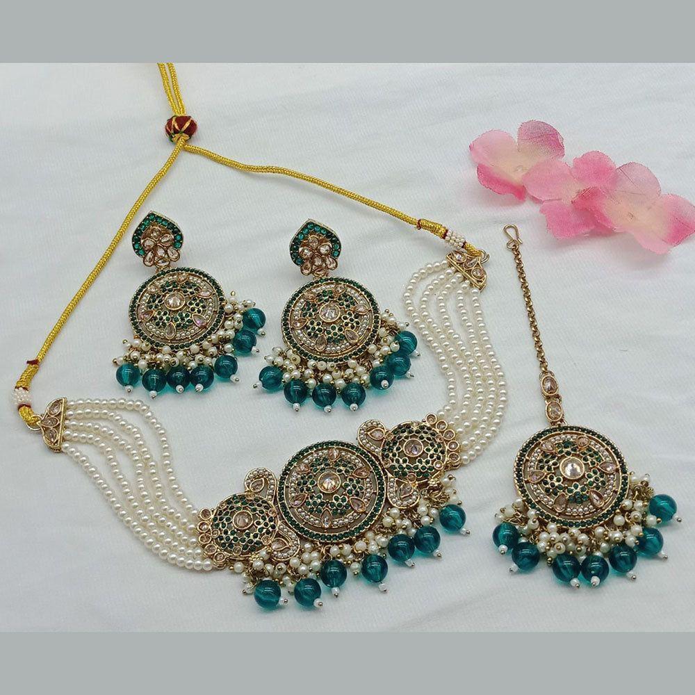 Anjali Jewellery Gold Plated Crystal Stone And Pearls Choker Necklace Set