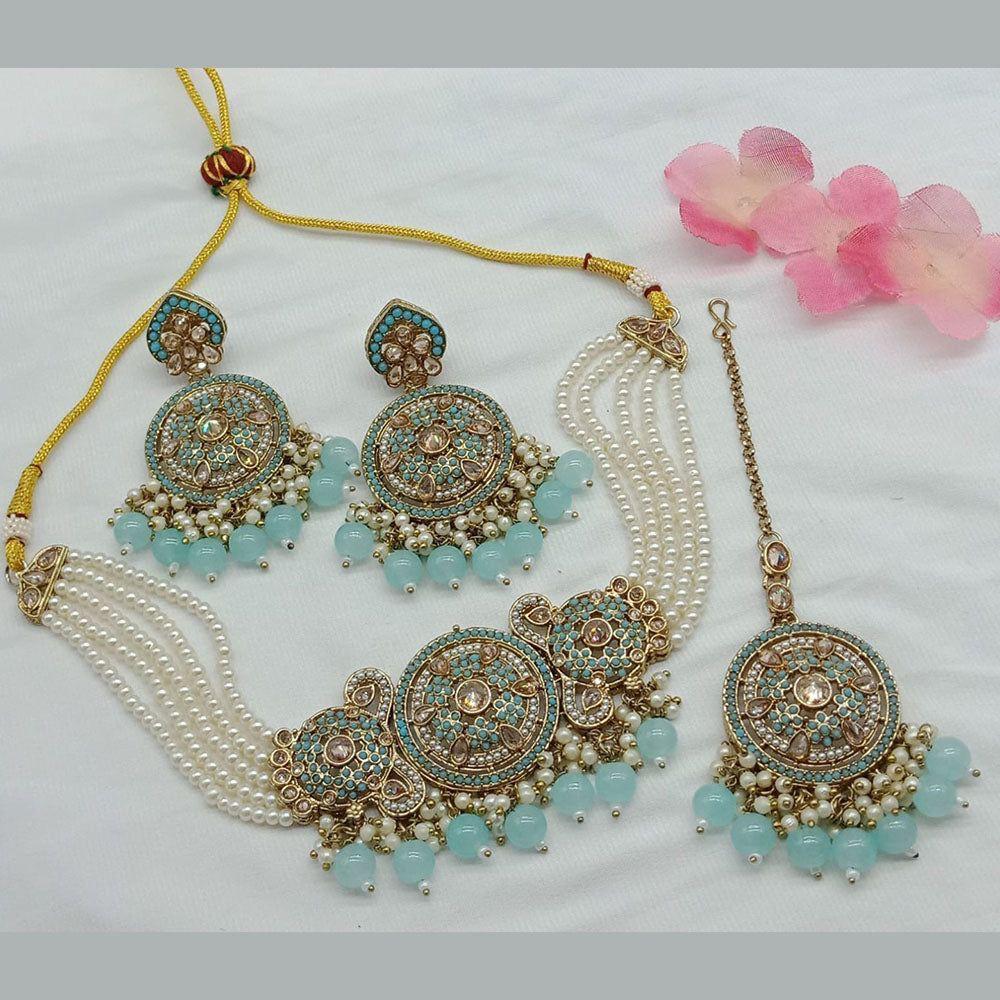 Anjali Jewellery Gold Plated Crystal Stone And Pearls Choker Necklace Set