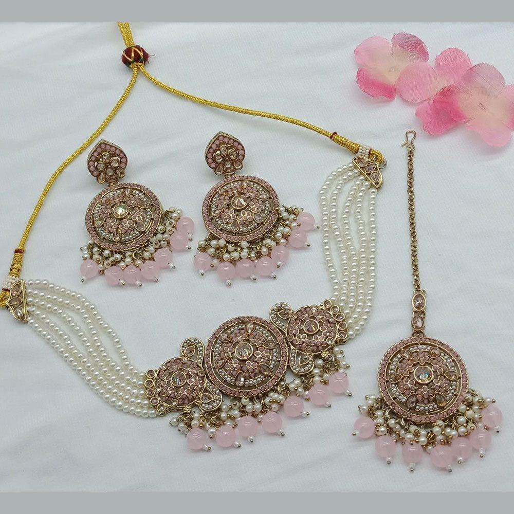 Anjali Jewellery Gold Plated Crystal Stone And Pearls Choker Necklace Set