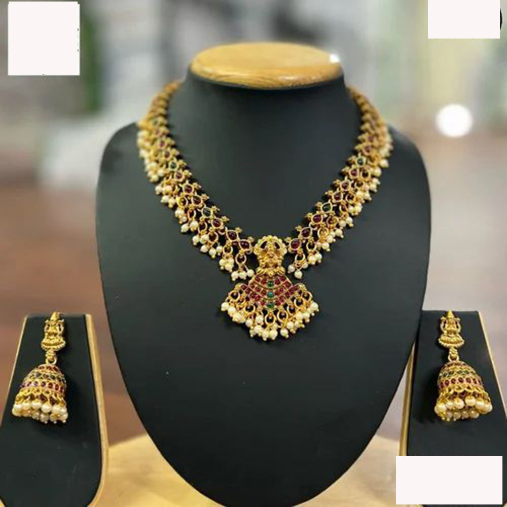 Anjali Jewellery Traditional Pota Stone and Beads Temple Necklace Set