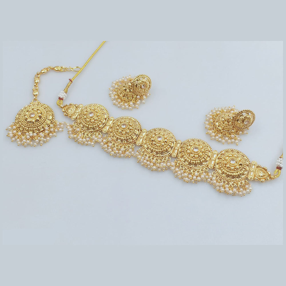 Rajwadi Collection Gold Plated Pota Stone Choker Necklace Set