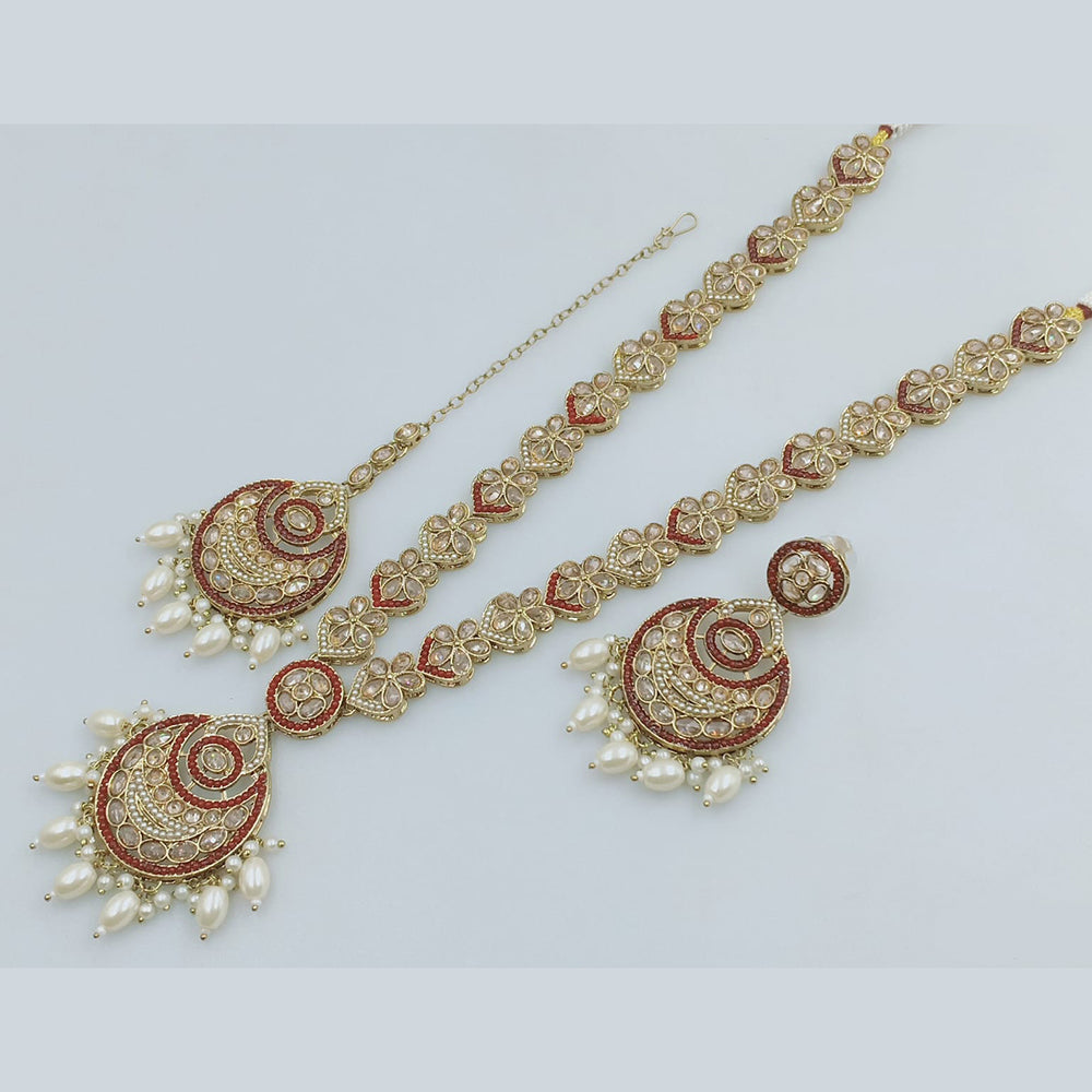 Rajwadi Collection Gold Plated Crystal Stone And Pearl  Long Necklace Set