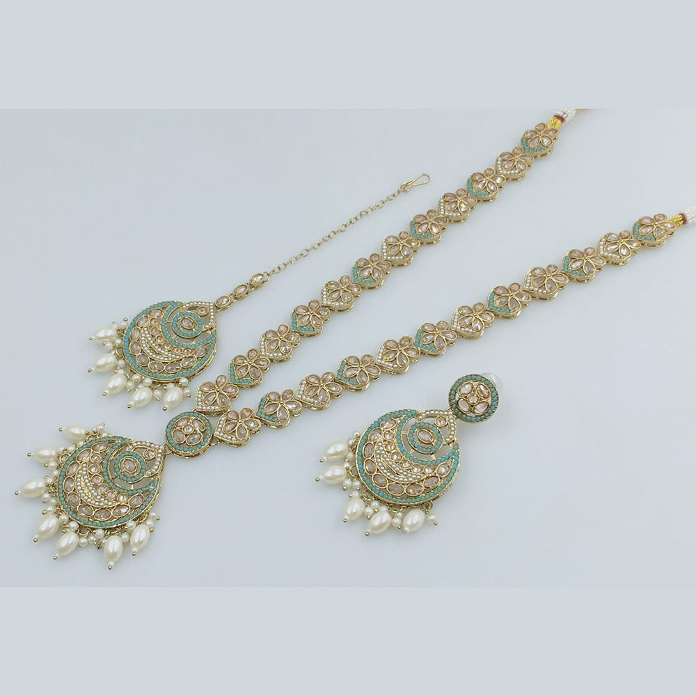 Rajwadi Collection Gold Plated Crystal Stone And Pearl  Long Necklace Set