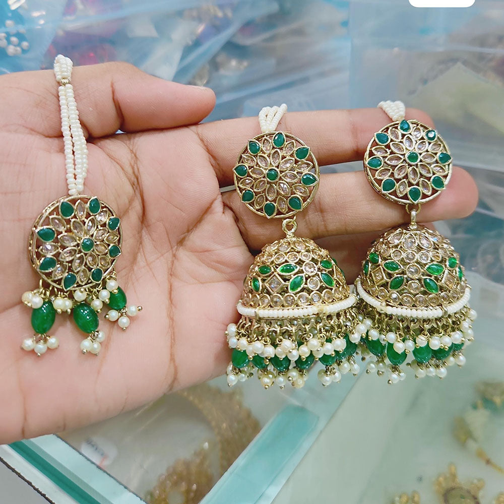 Rajwadi Collection Gold Pated Crystal Stone And Pearls Jhumki