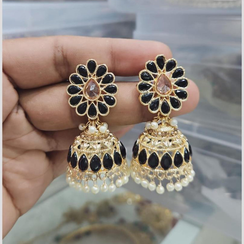 Rajwadi Collection Gold Pated Crystal Stone And Beads Jhumki Earrings
