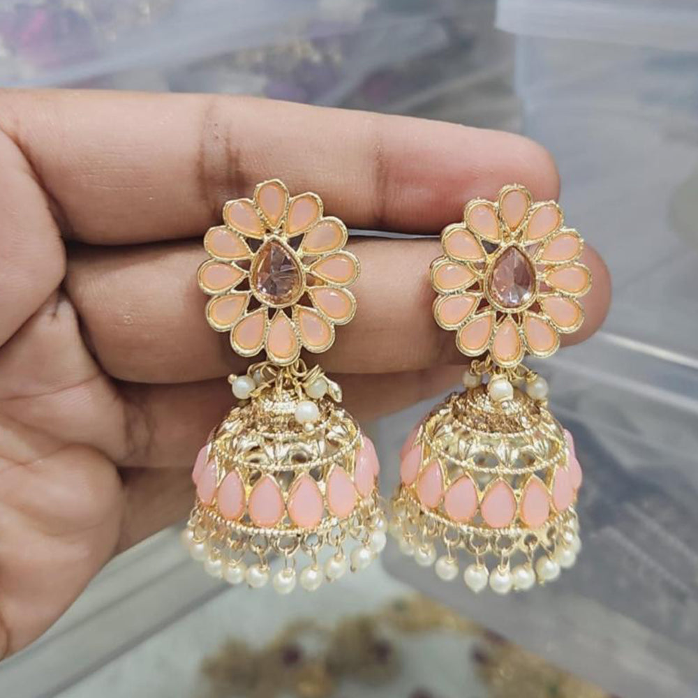 Rajwadi Collection Gold Pated Crystal Stone And Beads Jhumki Earrings