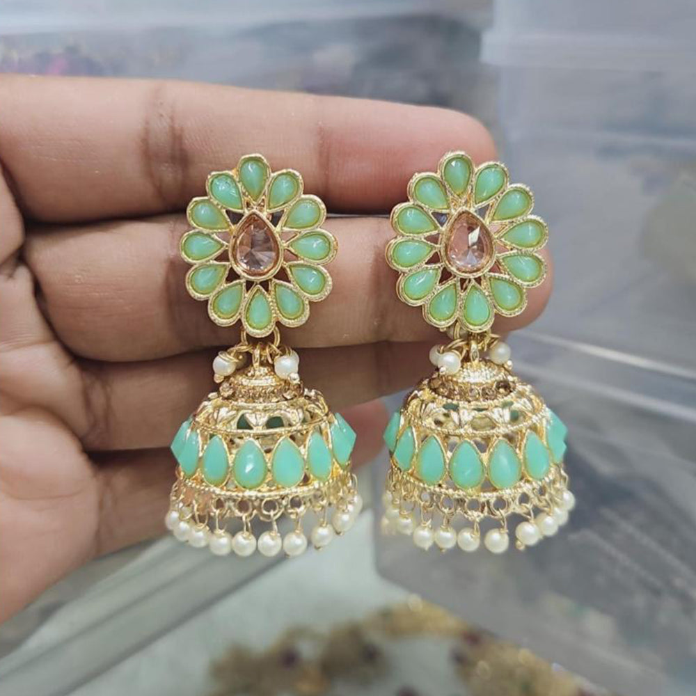 Rajwadi Collection Gold Pated Crystal Stone And Beads Jhumki Earrings