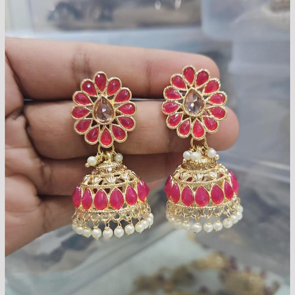 Rajwadi Collection Gold Pated Crystal Stone And Beads Jhumki Earrings