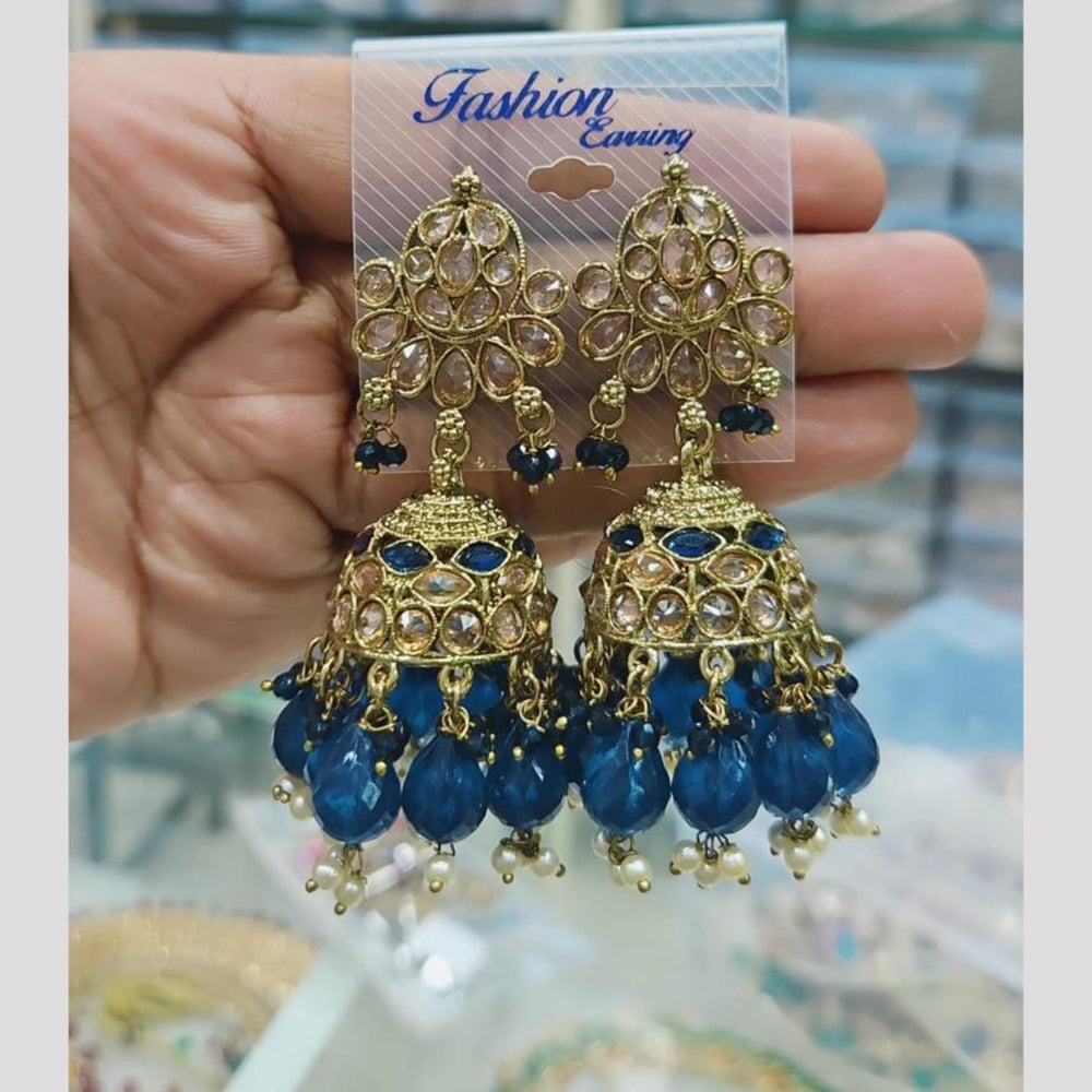 Rajwadi Collection Gold Pated Crystal Stone And Beads Jhumki Earrings