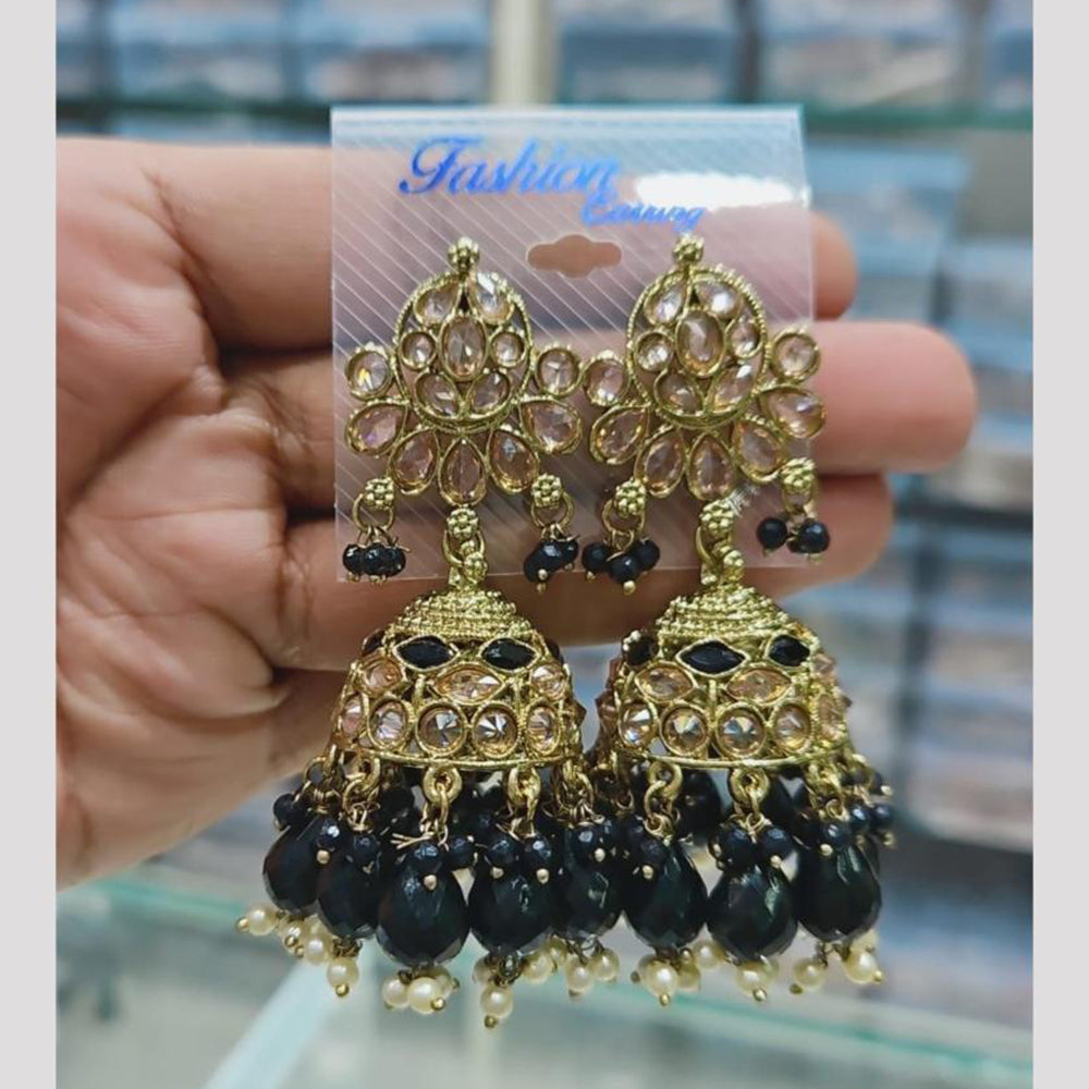 Rajwadi Collection Gold Pated Crystal Stone And Beads Jhumki Earrings