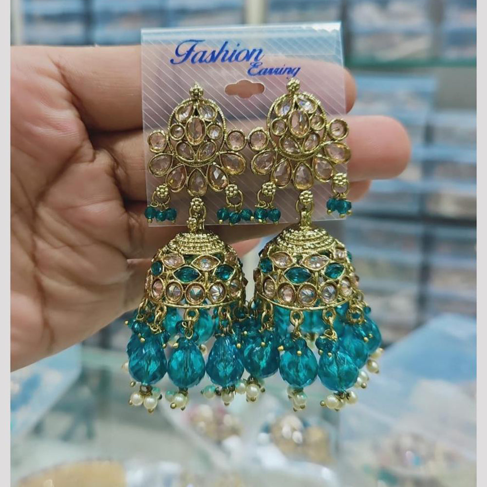 Rajwadi Collection Gold Pated Crystal Stone And Beads Jhumki Earrings