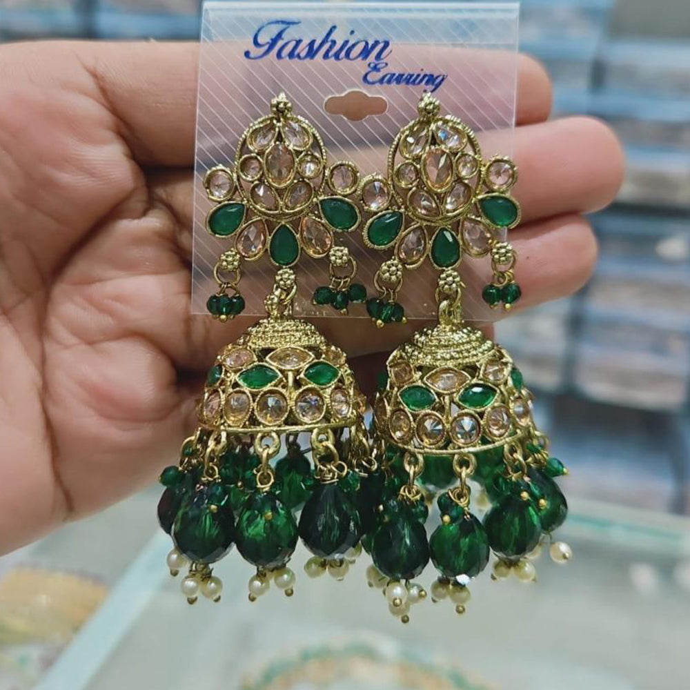 Rajwadi Collection Gold Pated Crystal Stone And Beads Jhumki Earrings