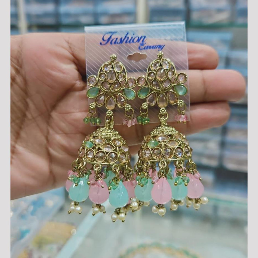 Rajwadi Collection Gold Pated Crystal Stone And Beads Jhumki Earrings