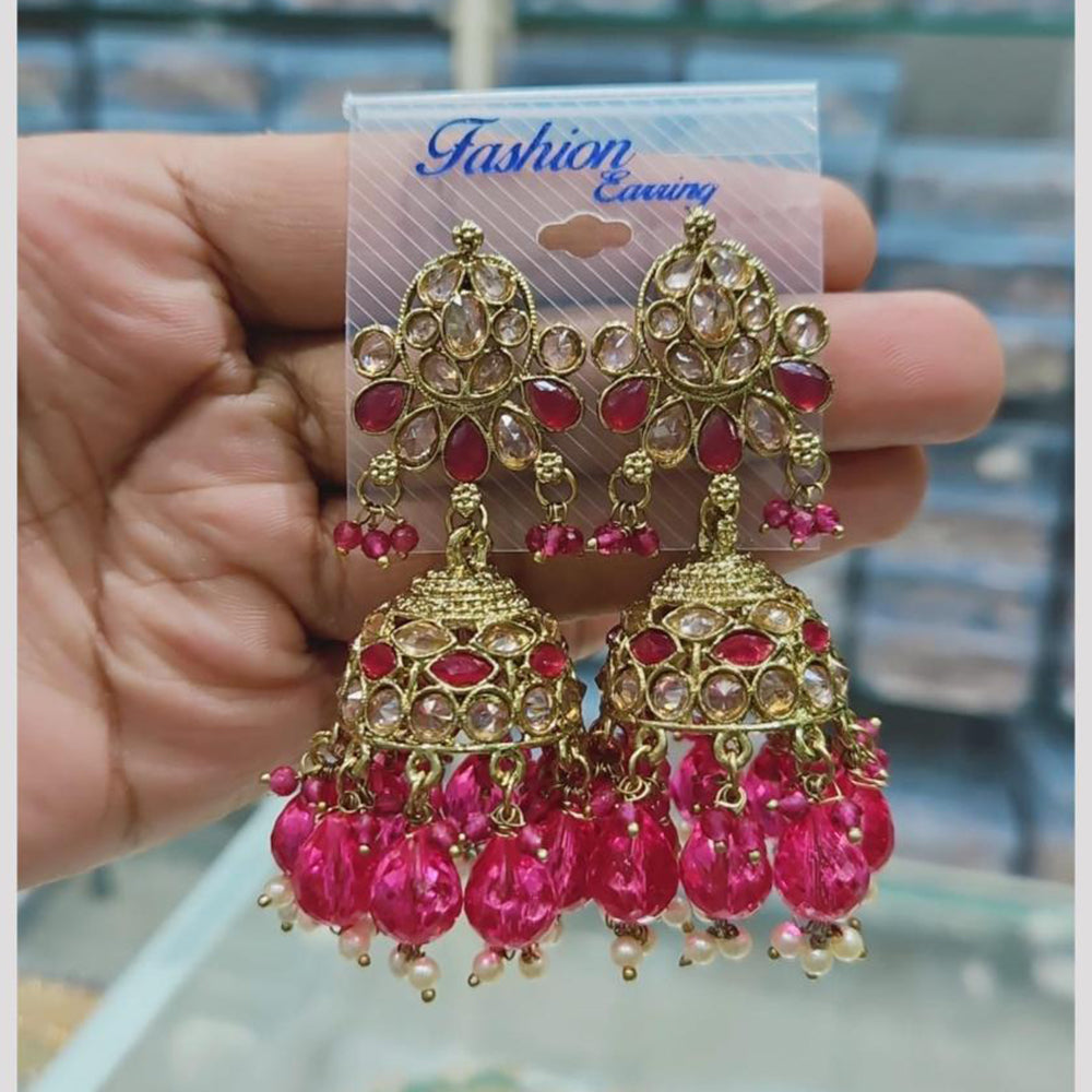 Rajwadi Collection Gold Pated Crystal Stone And Beads Jhumki Earrings