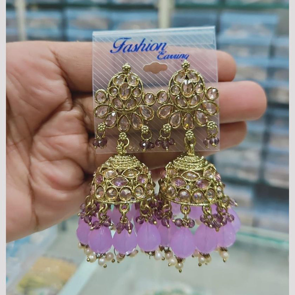 Rajwadi Collection Gold Pated Crystal Stone And Beads Jhumki Earrings