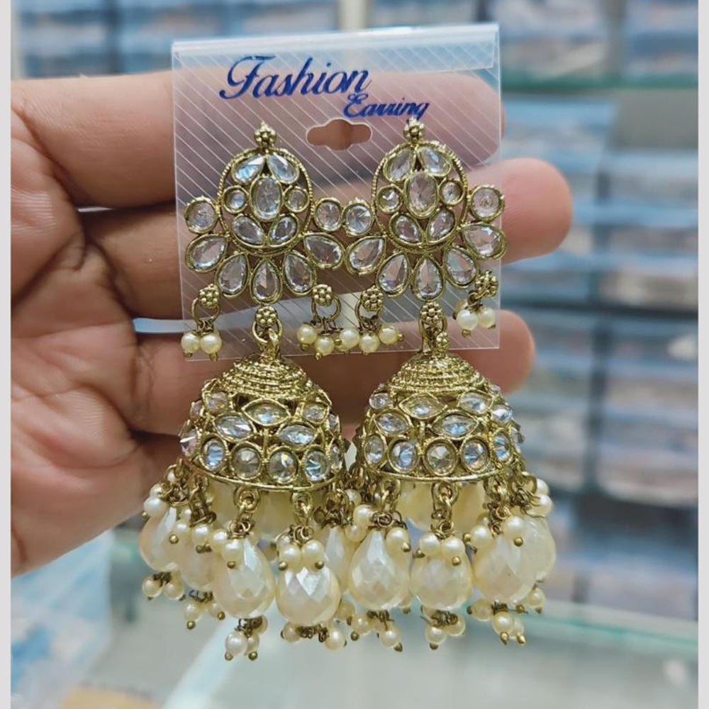 Rajwadi Collection Gold Pated Crystal Stone And Beads Jhumki Earrings