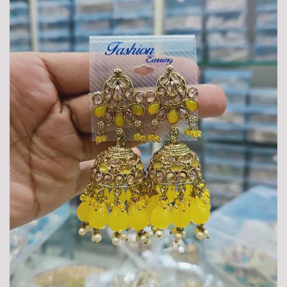 Rajwadi Collection Gold Pated Crystal Stone And Beads Jhumki Earrings
