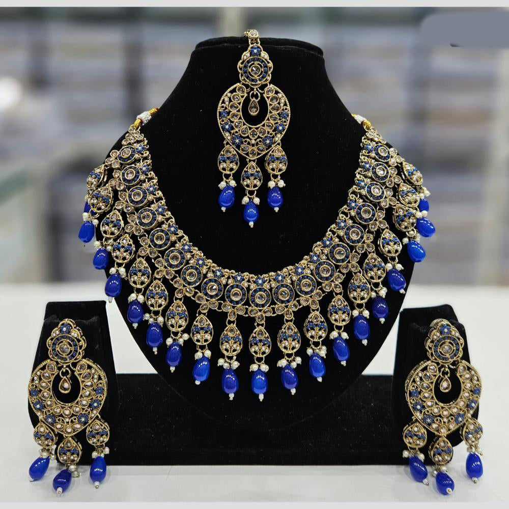 Rajwadi Collection Gold Plated Crystal Stone And Beads Necklace Set
