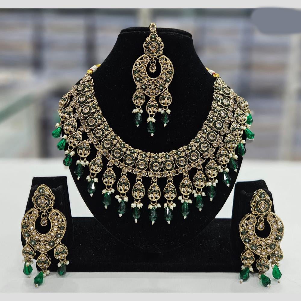 Rajwadi Collection Gold Plated Crystal Stone And Beads Necklace Set