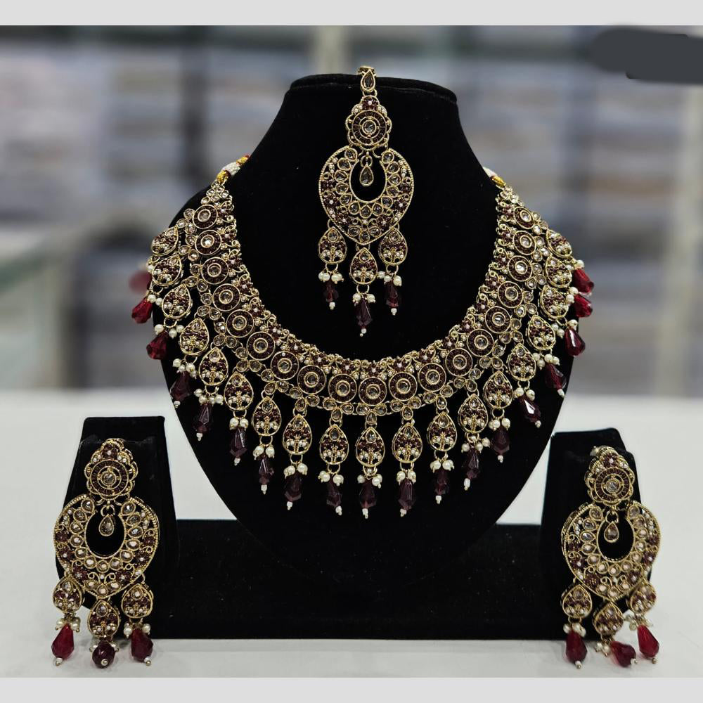 Rajwadi Collection Gold Plated Crystal Stone And Beads Necklace Set
