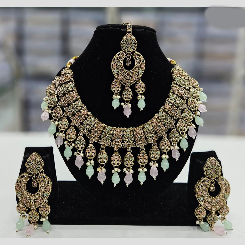 Rajwadi Collection Gold Plated Crystal Stone And Beads Necklace Set