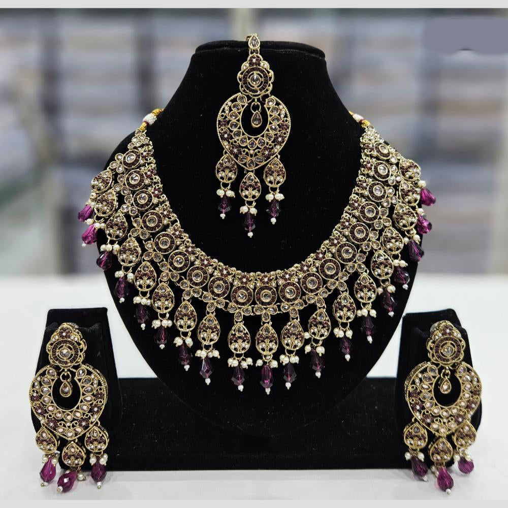 Rajwadi Collection Gold Plated Crystal Stone And Beads Necklace Set