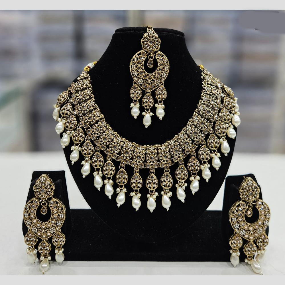 Rajwadi Collection Gold Plated Crystal Stone And Beads Necklace Set