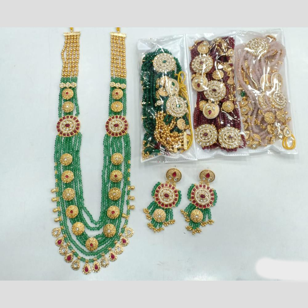 Rajwadi Collection Gold Plated Pota Stone And Beads Long Necklace Set