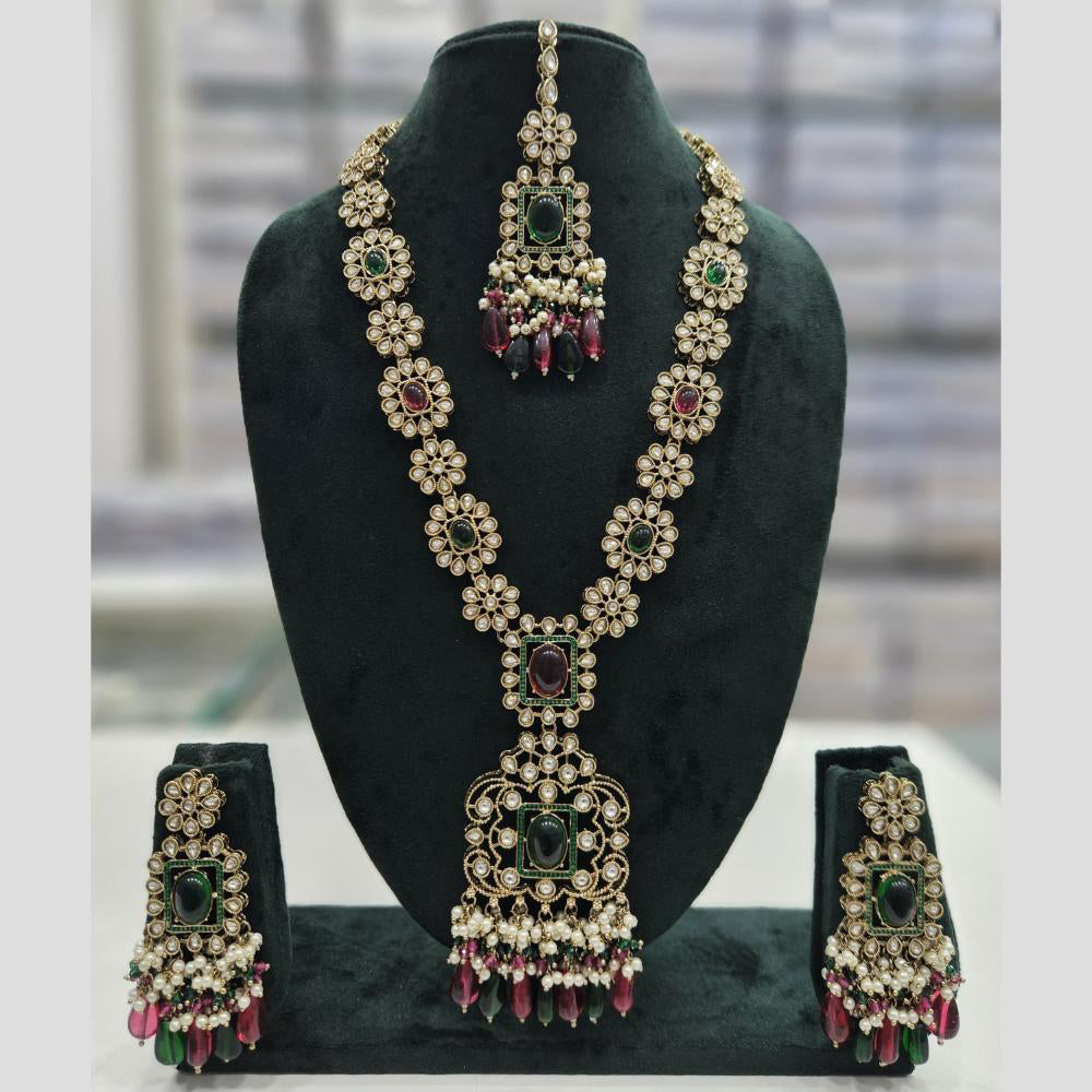 Rajwadi Collection Gold Plated Kundan Stone And Pearl Long Necklace Set