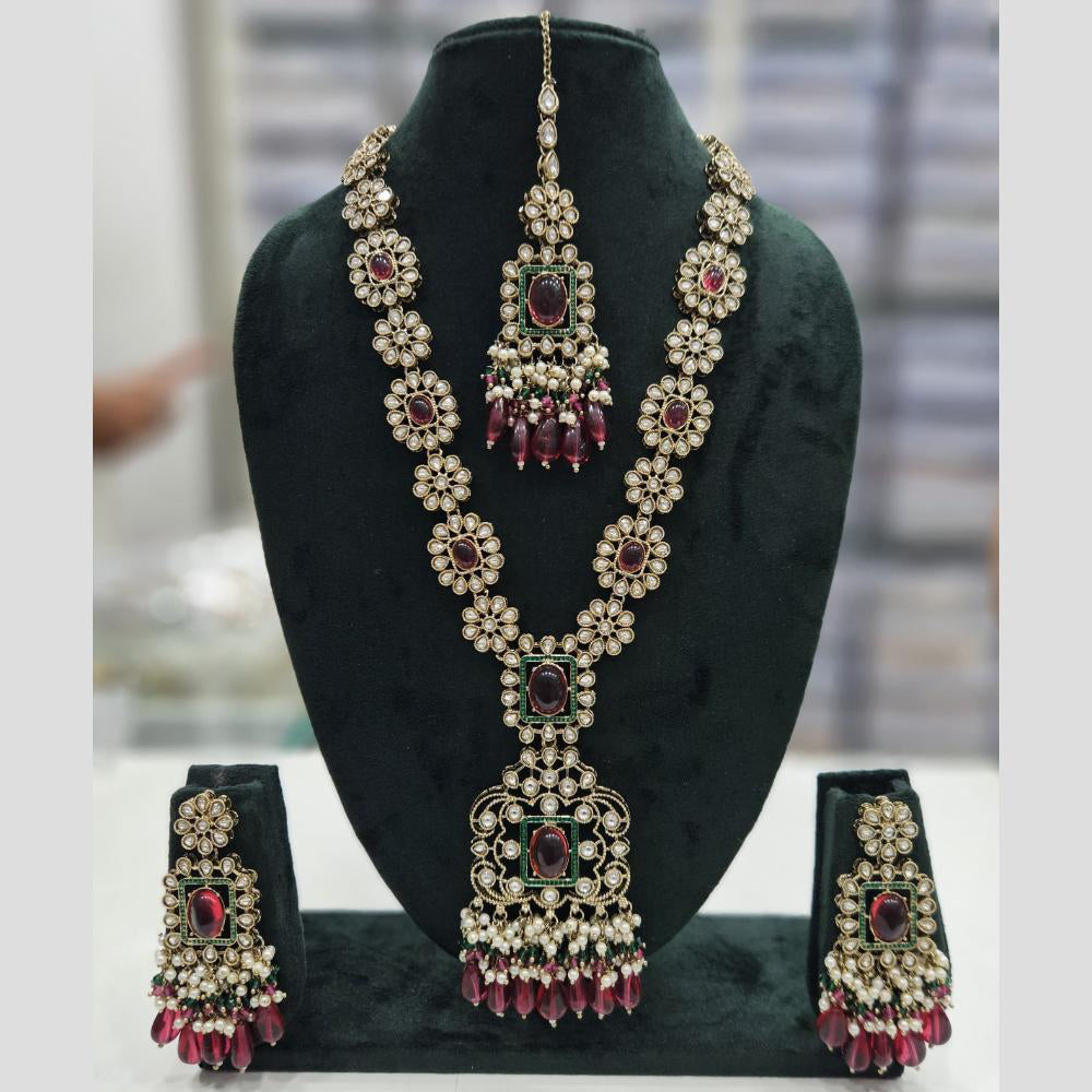 Rajwadi Collection Gold Plated Kundan Stone And Pearl Long Necklace Set